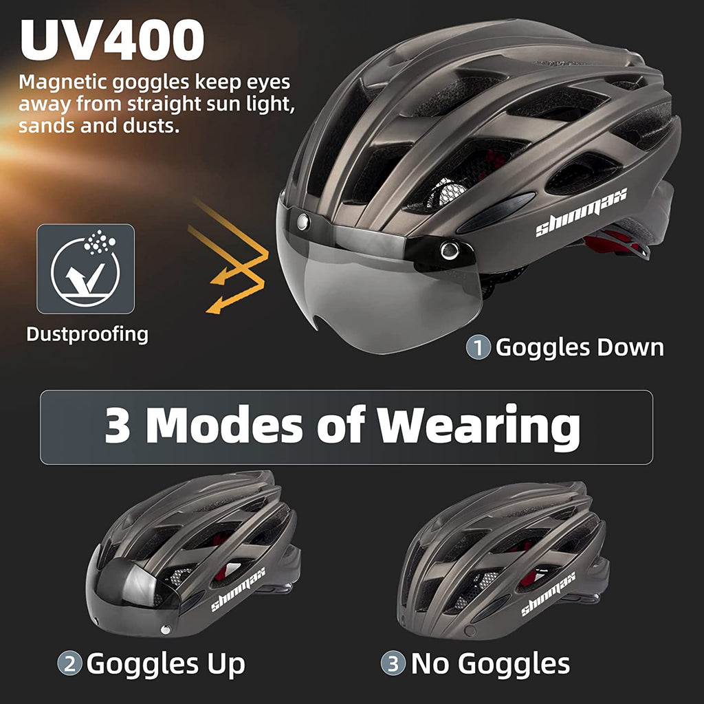 Bike Helmet, CPSC/CPC Bike Helmet for Adult Men Women with Magnetic Goggles&Led Back Light Cycling Helmet Adjustable SM-T69