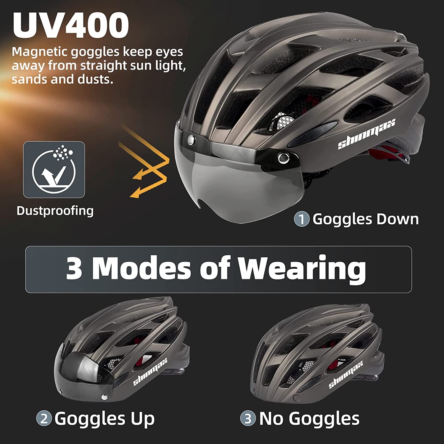 Bike Helmet, CPSC/CPC Bike Helmet for Adult Men Women with Magnetic Goggles&Led Back Light Cycling Helmet Adjustable SM-T69