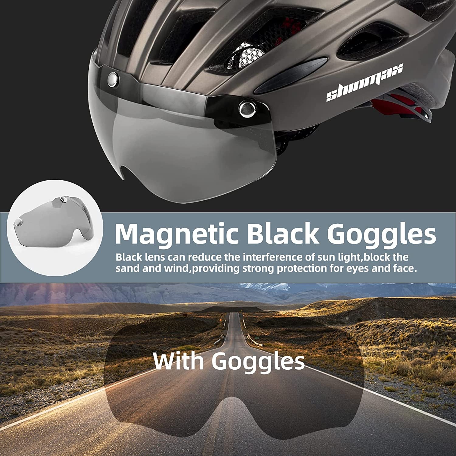 Bike Helmet, CPSC/CPC Bike Helmet for Adult Men Women with Magnetic Goggles&Led Back Light Cycling Helmet Adjustable SM-T69
