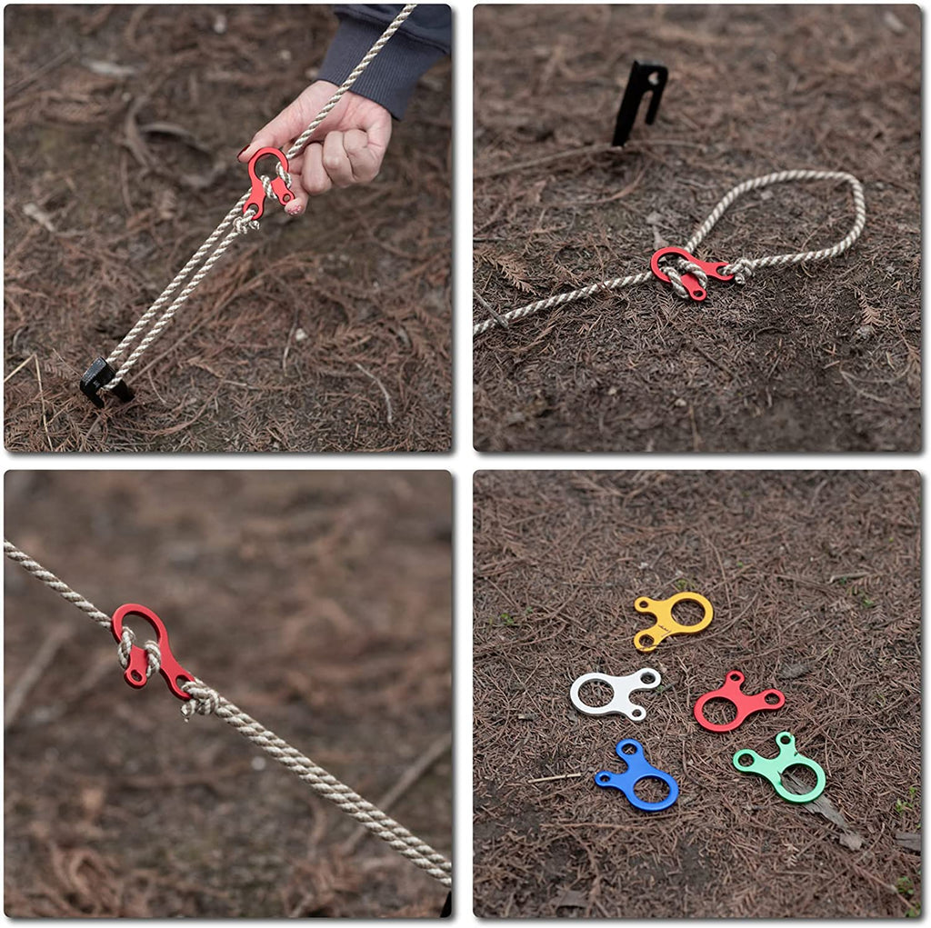 Guyline Cord Adjuster Rope Tensioner Tent Guy Line Paracord Tightener Loop Alien Aluminum Alloy for Camping Hiking (Blue (Snail Shape) - 12 Pack)