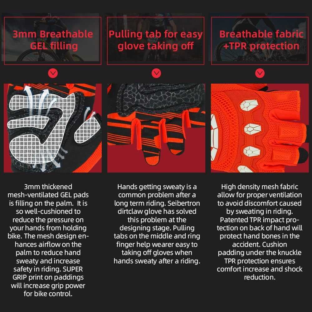 Unisex BMX MX ATV MTB Racing Mountain Bike Bicycle Cycling Off-Road/Dirt Bike Gloves Road Racing Motorcycle Motocross Sports Gloves Touch Recognition Full Finger Glove