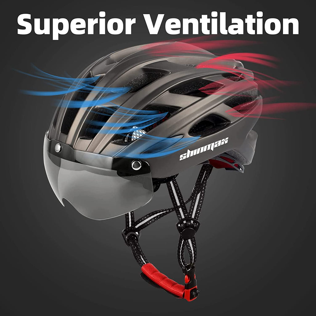 Bike Helmet, CPSC/CPC Bike Helmet for Adult Men Women with Magnetic Goggles&Led Back Light Cycling Helmet Adjustable SM-T69